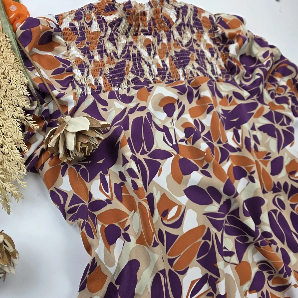 New Anthropologie THML Women's Purple and Orange Patterned Pocketed Dress XL - Picture 5 of 12